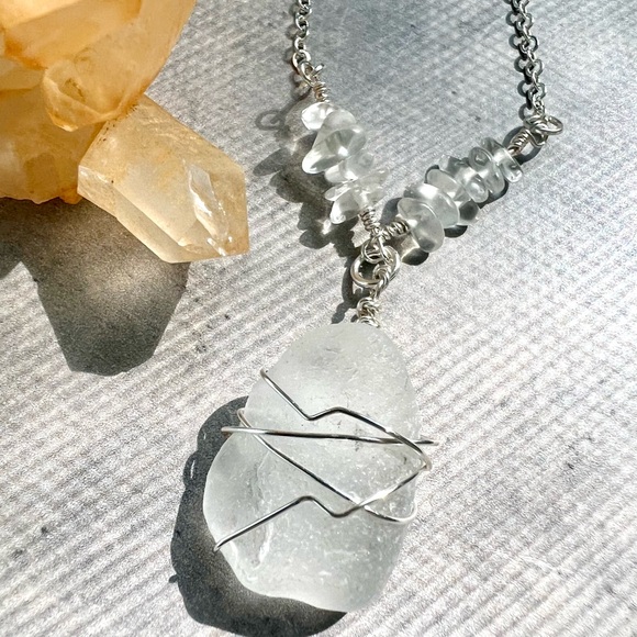 Hand Crafted Jewelry - Ocean Seaglass + Opal Crystal Handmade Necklace